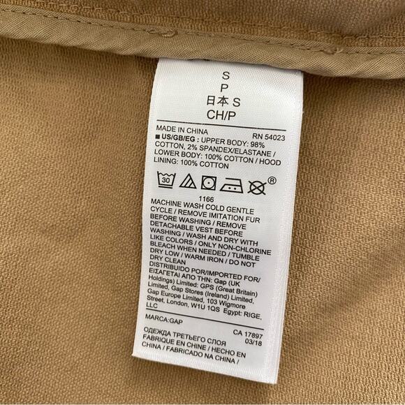 GAP 2-in-1 Parka Coat Jacket with Fur Trim Removable Lining Khaki Tan Hooded S - Picture 11 of 15